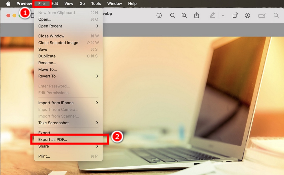 Export WebP as PDF in Preview