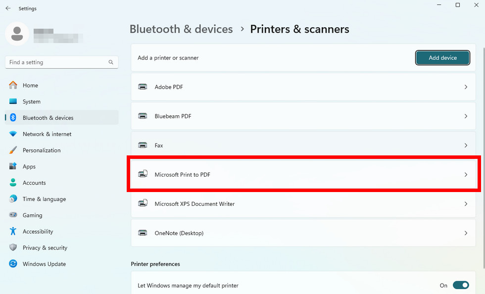 Find Microsoft Print to PDF on Windows