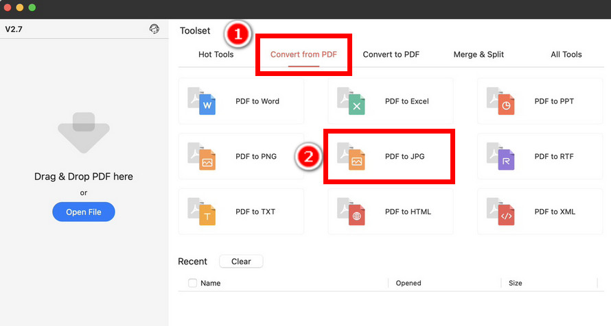 Find PDF to JPG on PDFgear for Mac