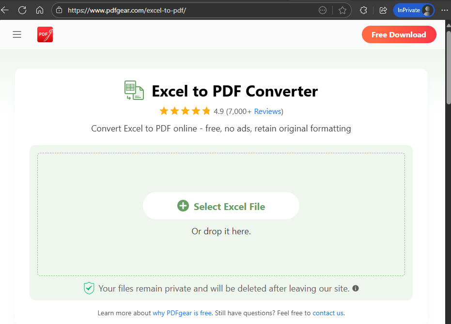 Convert Excel to PDF without Formatting Loss using PDFgear Online Tool