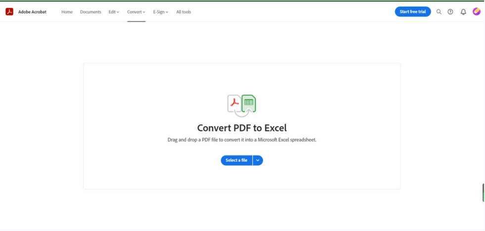 Convert PDF to Excel in Adobe Acrobat Online Tool