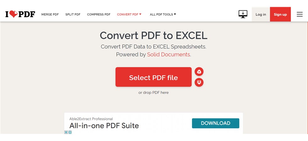 iLovePDF Online PDF to Excel Converter