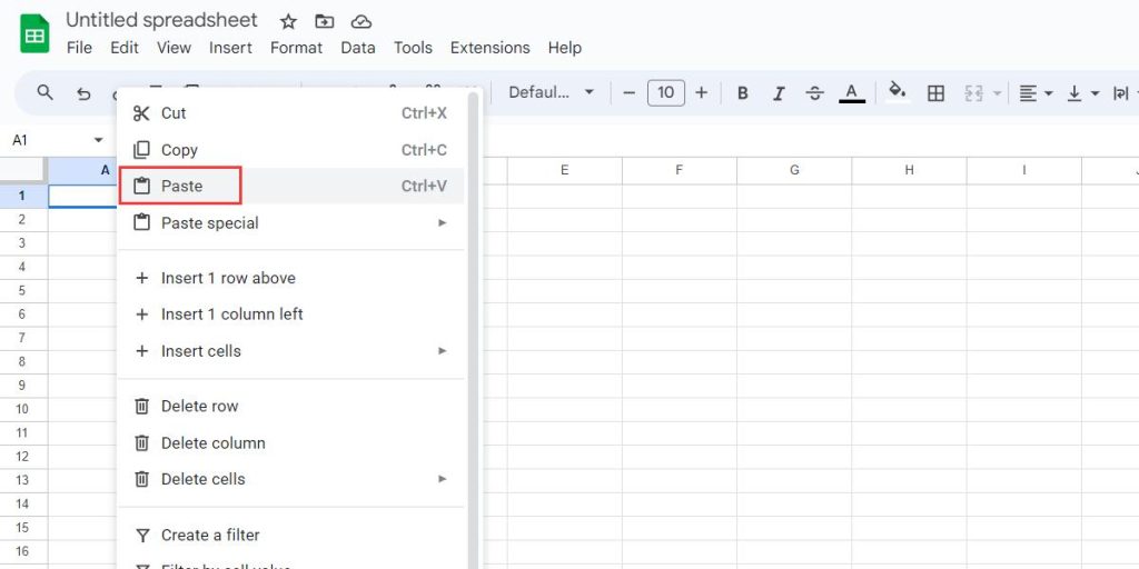Paste the Table into Google Sheets
