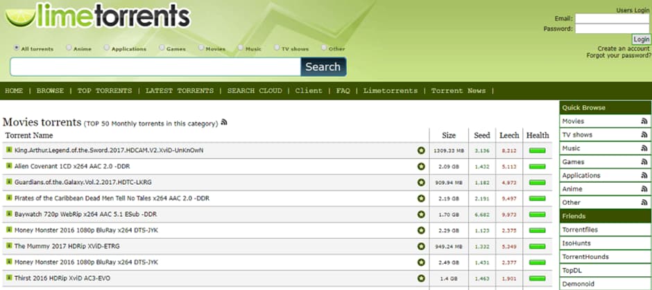 Site Web de Torrent audio Limetorrent