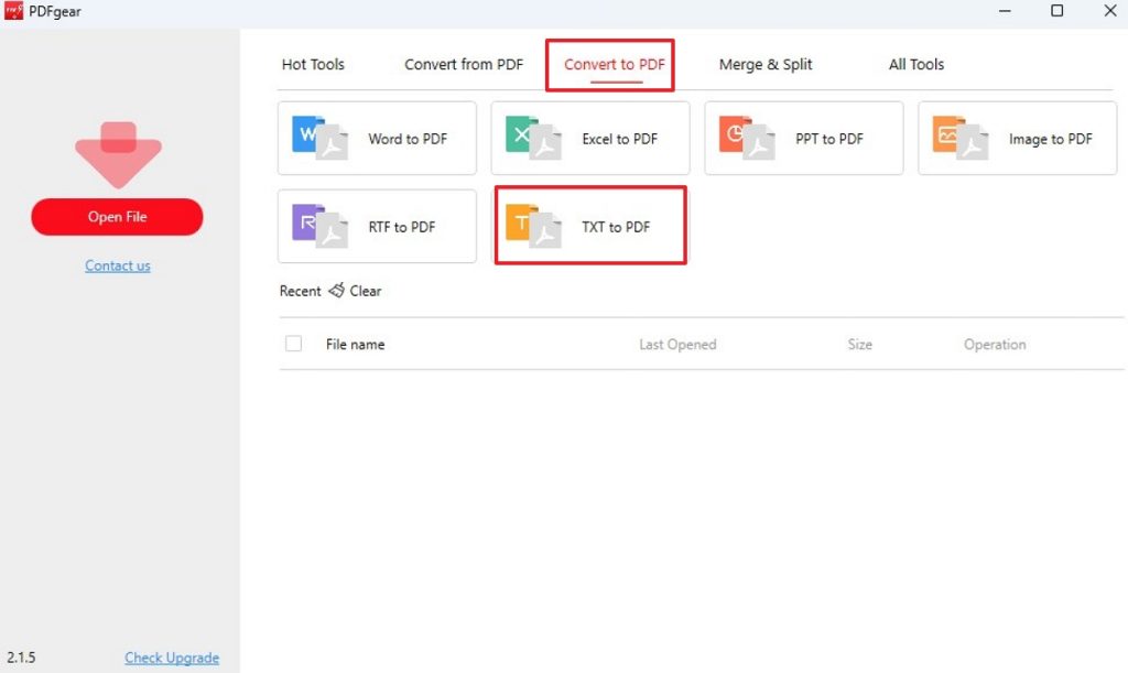 Navigate to Convert to PDF Section and Select TXT to PDF