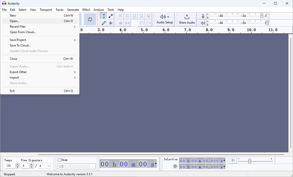 Open MP3 in Audacity