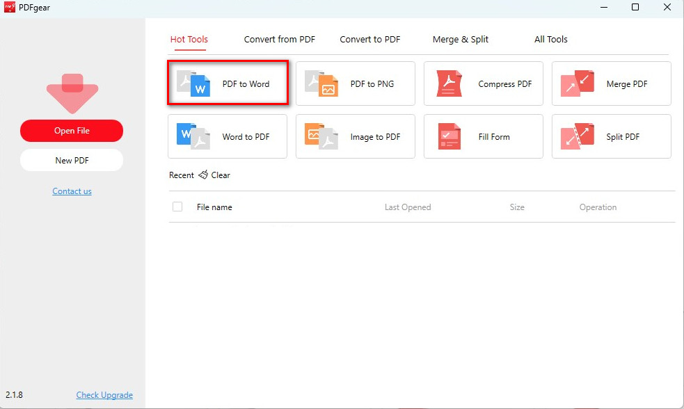 Open the PDF to Word Converter