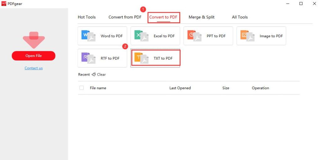 Open TXT to PDF tool