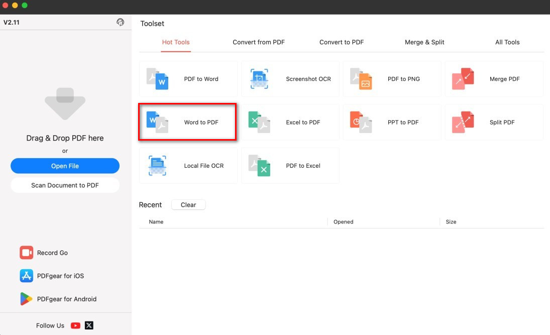 Open the Word to PDF Converter