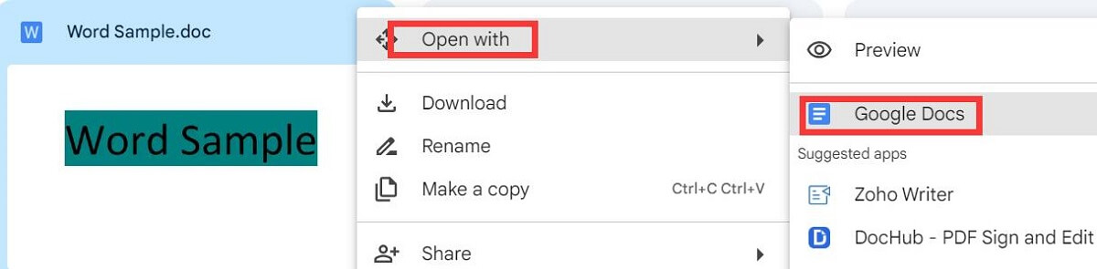 Open Word with Google Docs