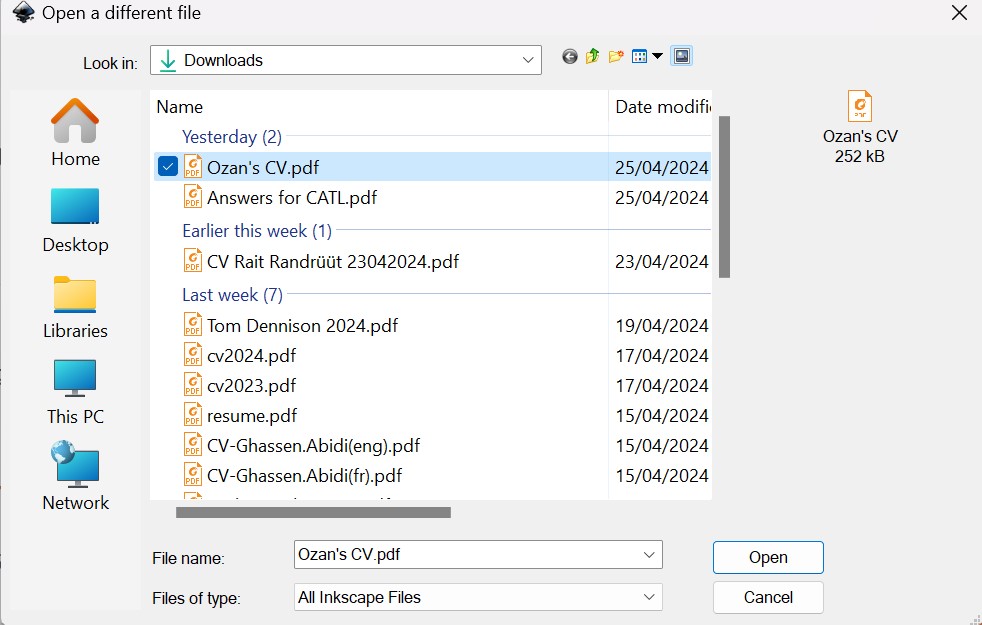 Opening PDF in Inkscape