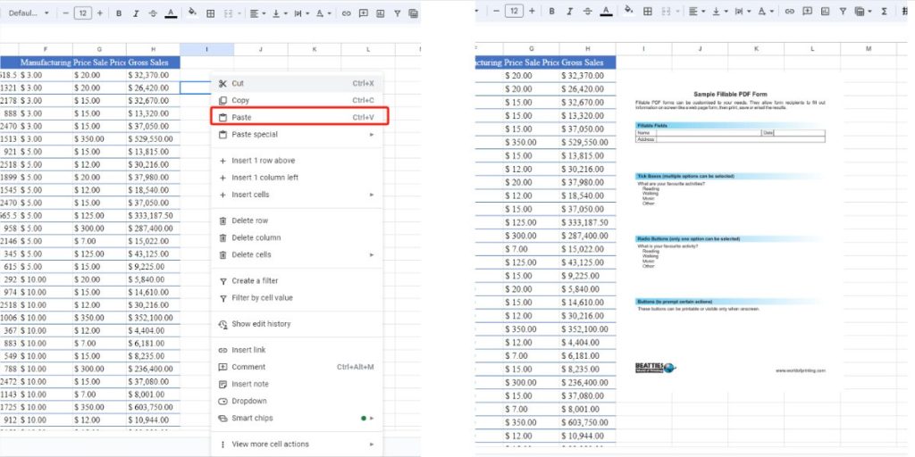 Paste the Image into Google Sheets