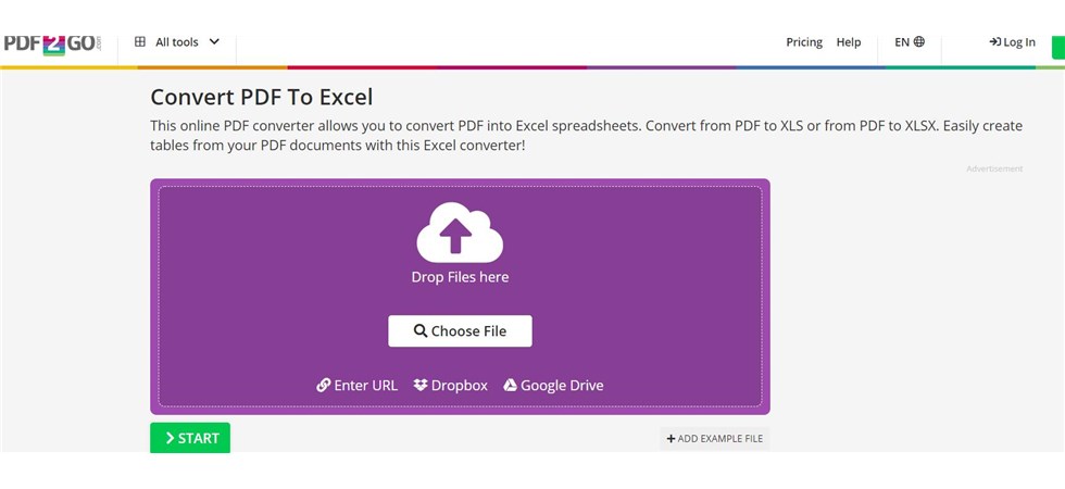 PDF2Go Online PDF to Excel Converter