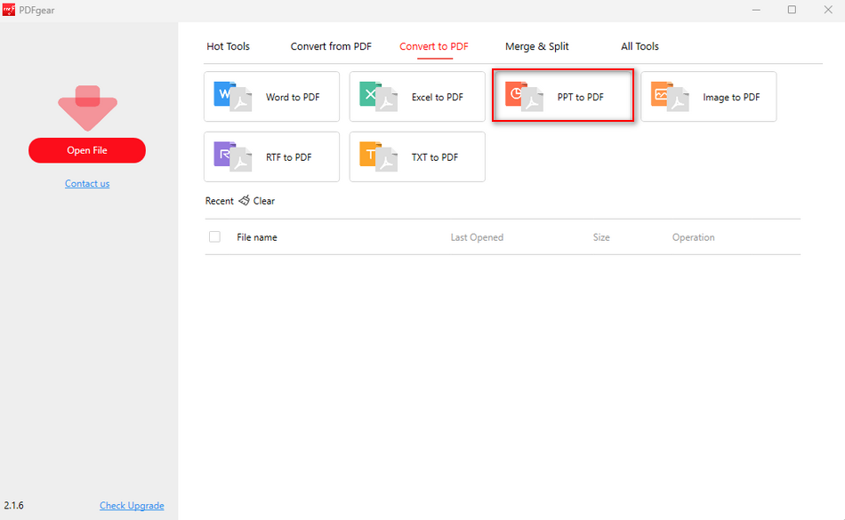 Open PPT to PDF Converter in PDFgear