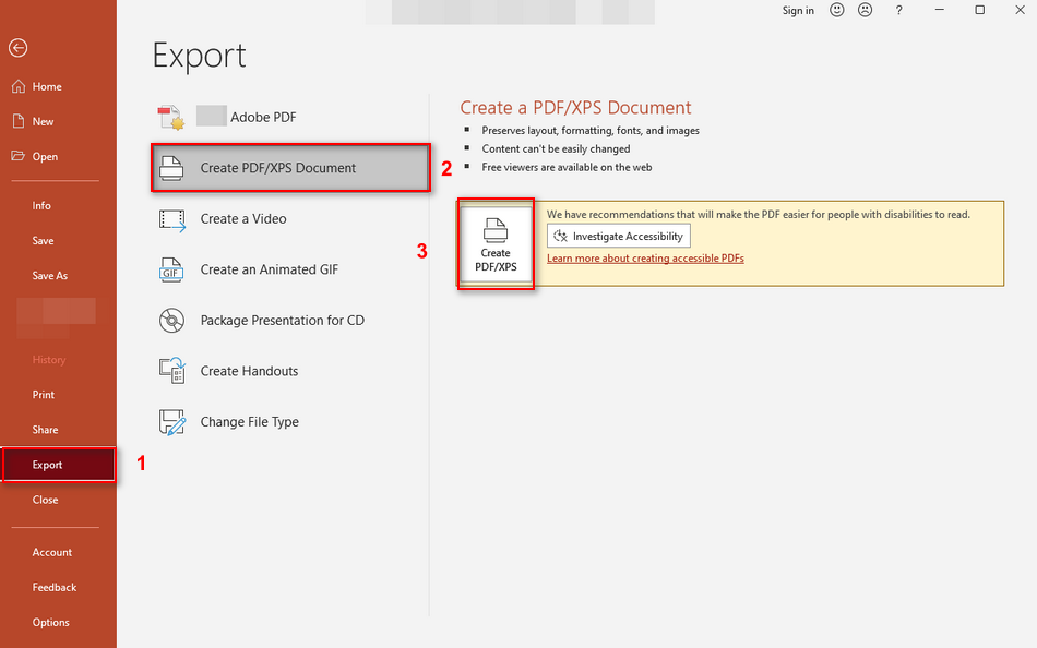 Create a PDF from PowerPoint