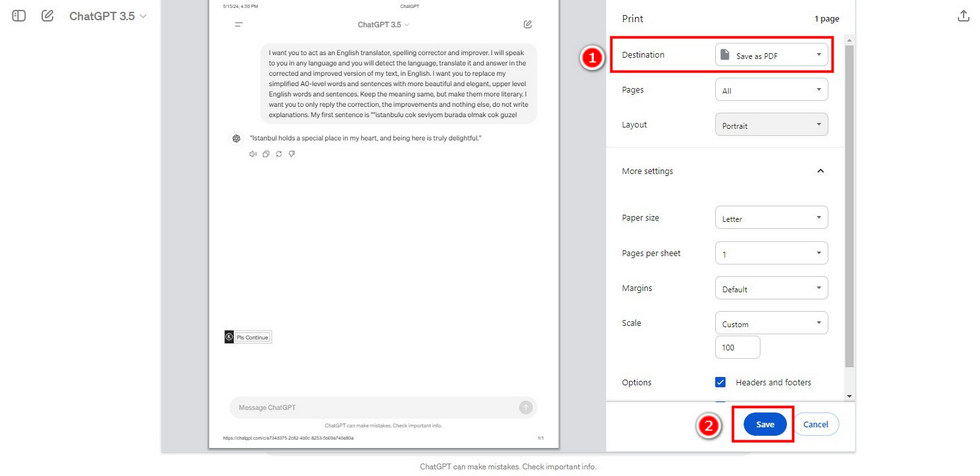 Print ChatGPT Conversation as a PDF