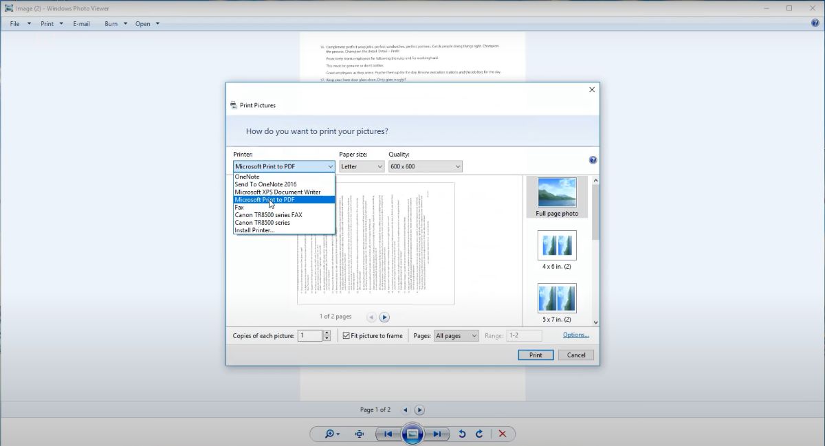 Print to PDF from Windows Fax and Scan