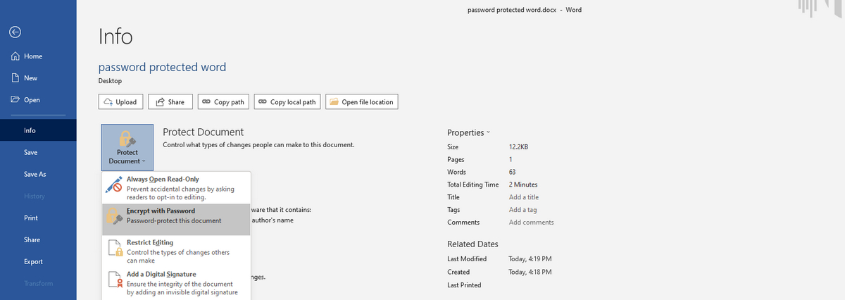 Protect Document in Word