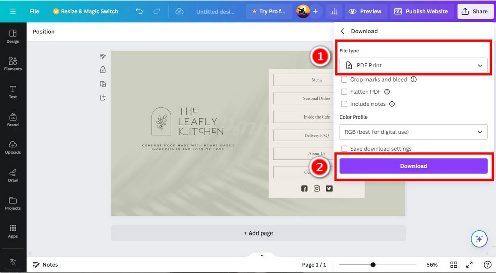 Save a Canva Design as PDF Online