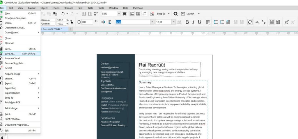 Save as CDR in CorelDRAW