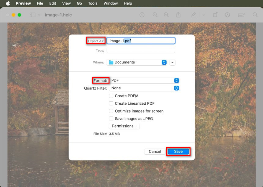 Save HEIC as PDF with Mac Preview