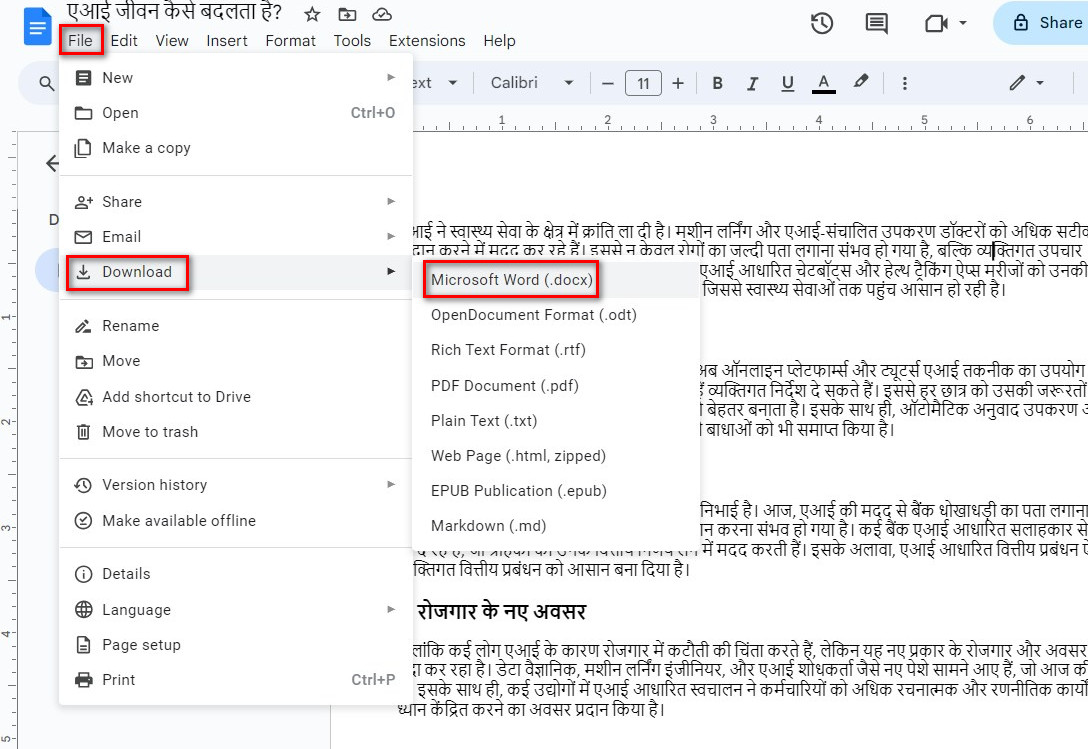 Save PDF as Word in Google Docs