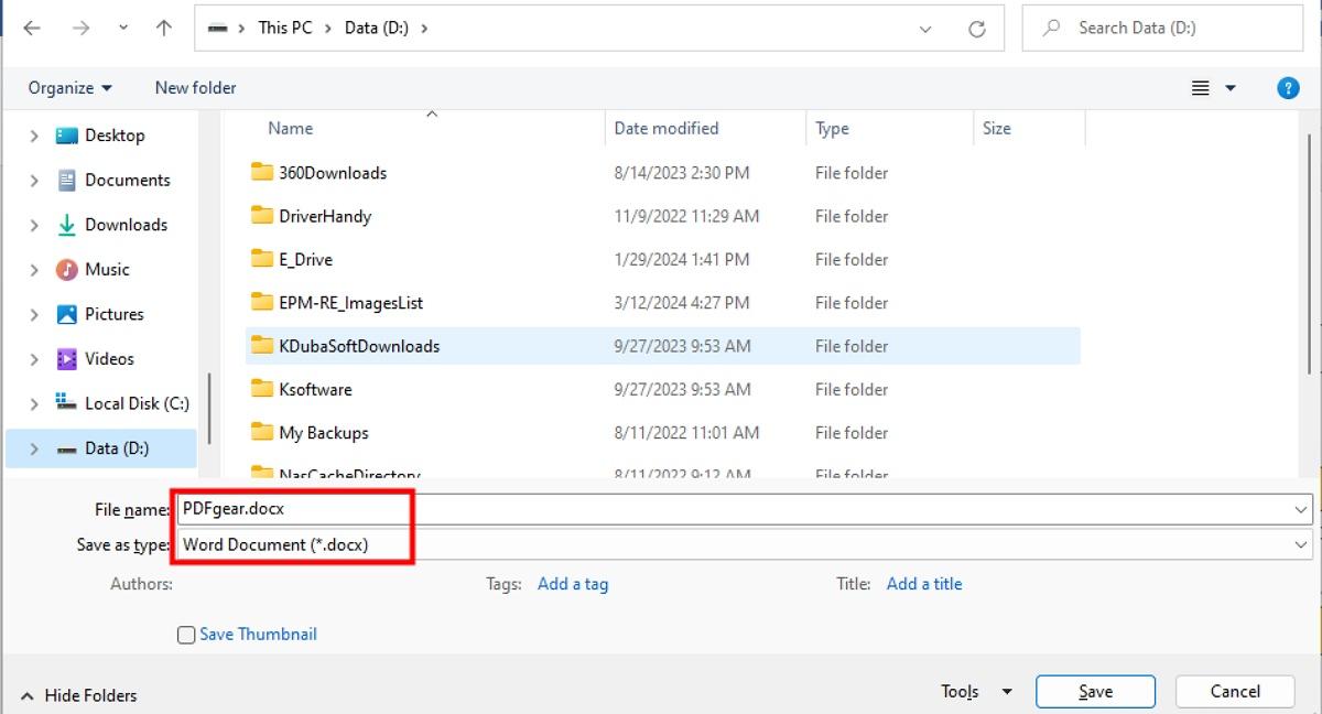 Save the PDF File in Word Format