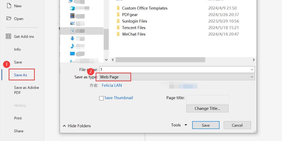 Save Word as Web Page