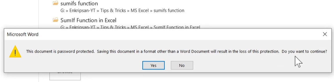 Save Word with Security Loss