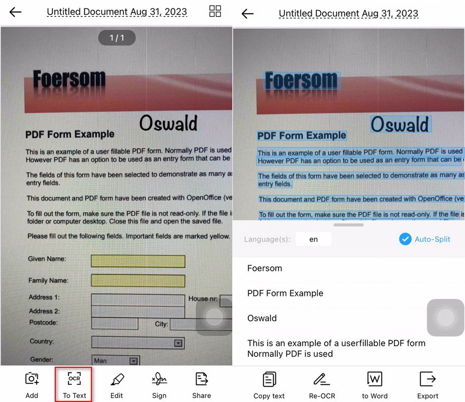 Scan Text Using the OCR