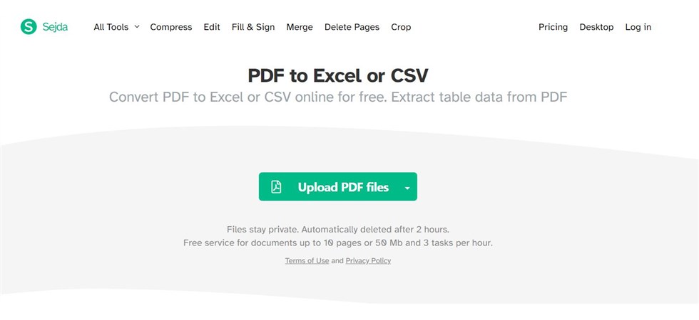 SejdaPDF Online PDF to Excel Converter