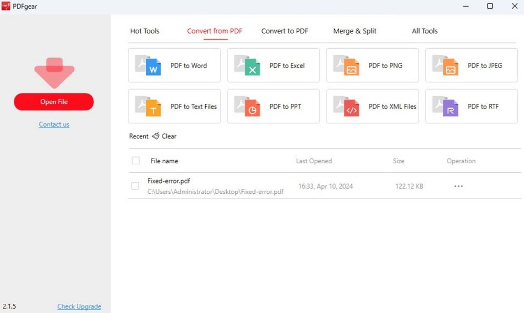 Select Convert From PDF