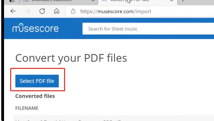Select PDF file with Musescore