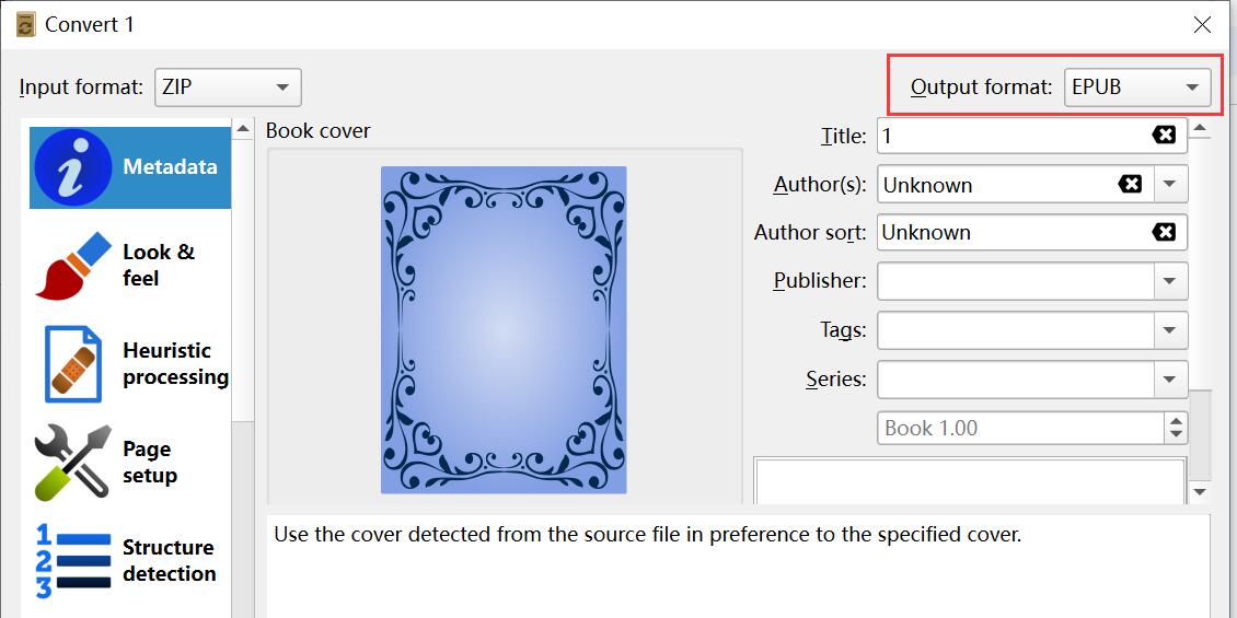Set Output Format as EPUB