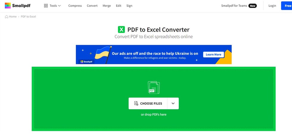 Smallpdf Online PDF to Excel Converter