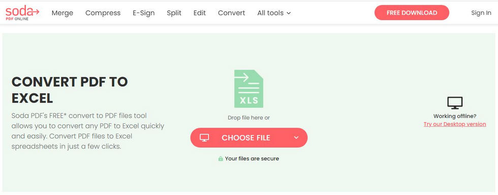 SodaPDF Online PDF to Excel Converter