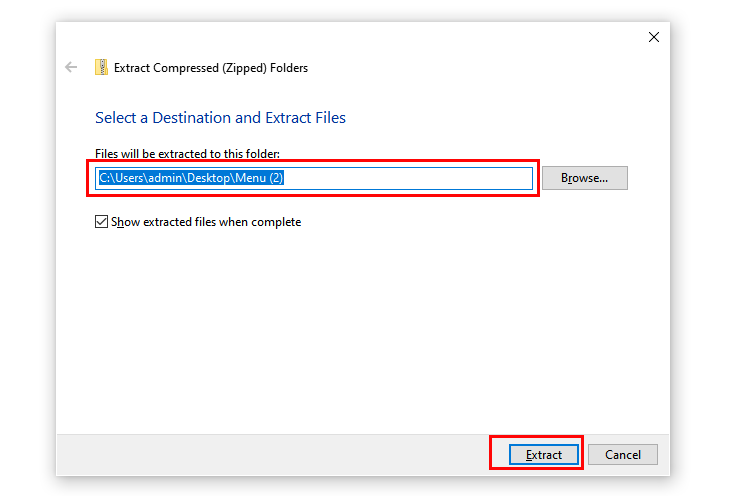 Tap Extract to Unzip File on Windows