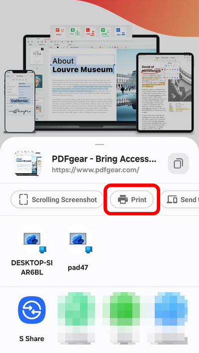 Tap the Print Button in the Browser