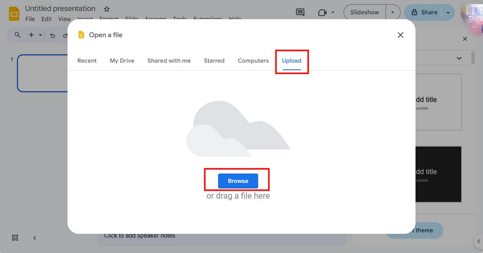 Upload a PPT to Google SlidesUpload a PPT to Google Slides