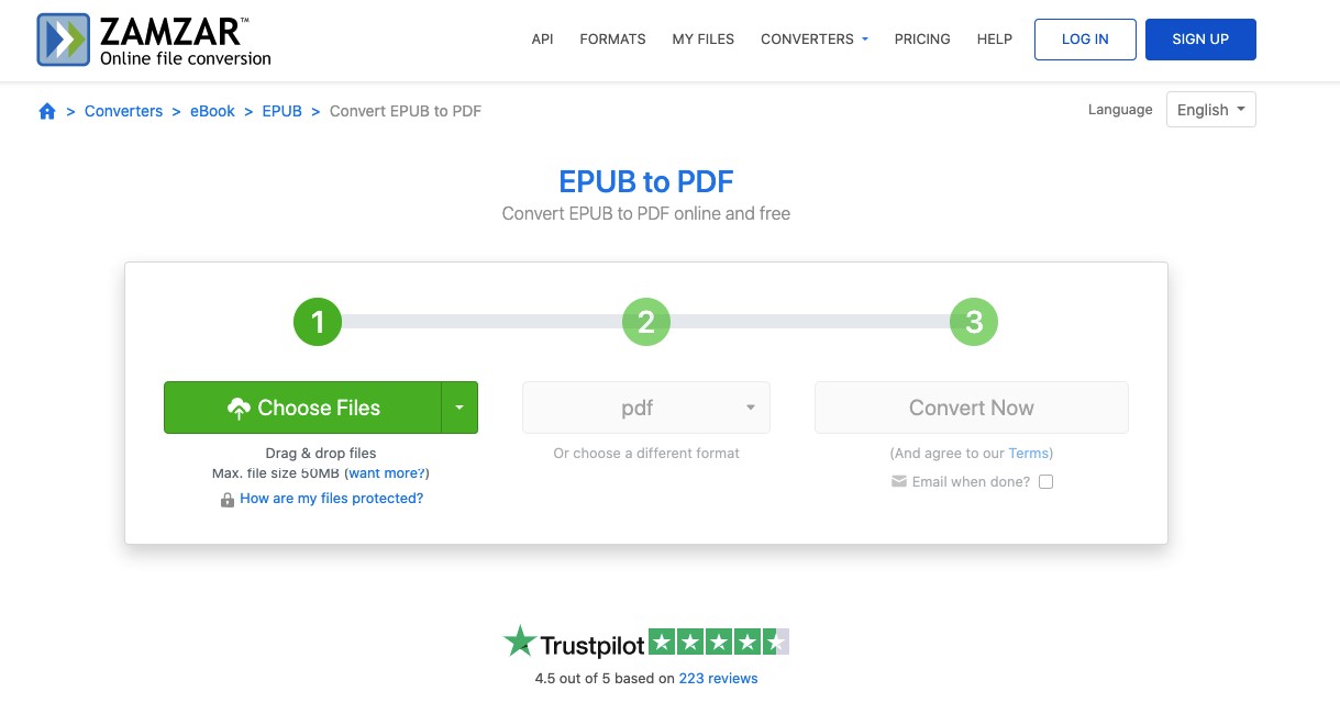 Zamzar EPUB to PDF Converter