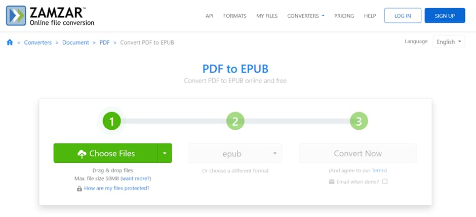 Zamzar Online PDF to EPUB Converter