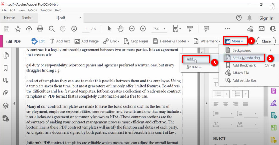 Add Bates Numbering with Adobe