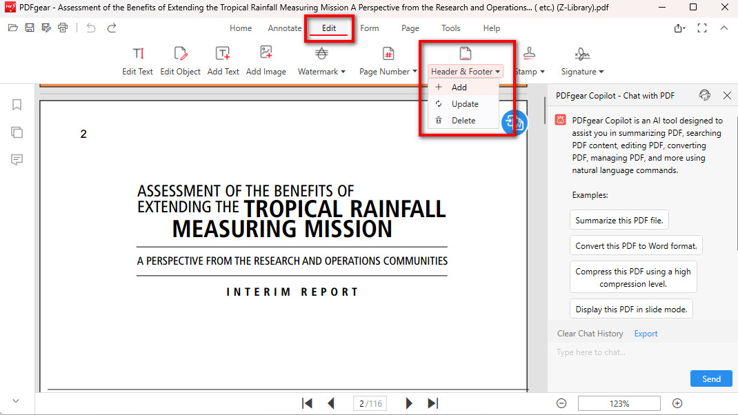 Add Header and Footer in PDF in PDFgear