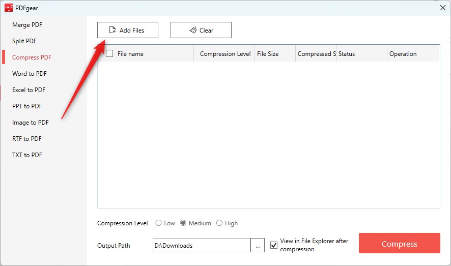 Add PDF Files to Compress