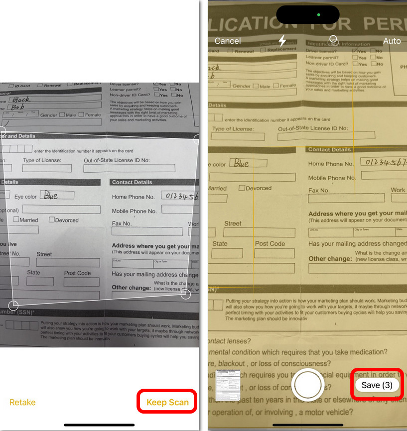 Adjust and Save the Scan in Notes