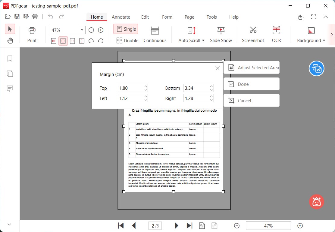 Adjust the Selected Area for Cropping