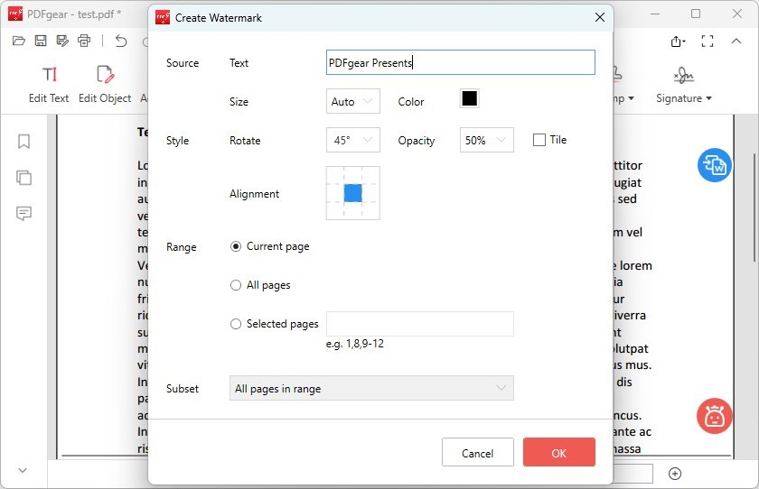Adjust the Text Watermark