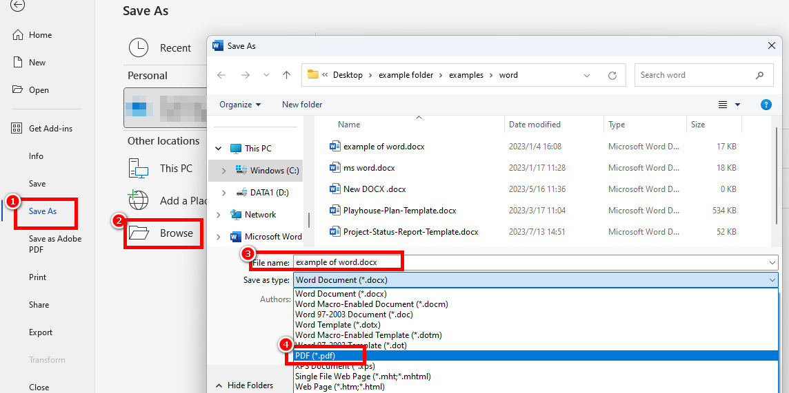 Save as PDF from Microsoft Word