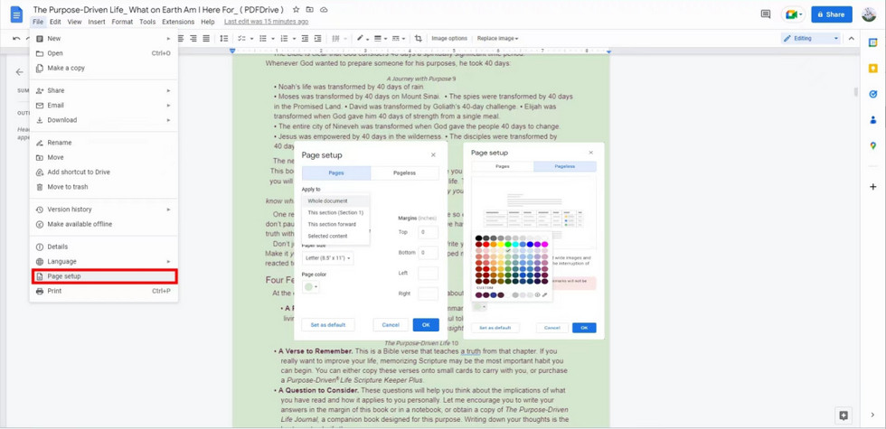 Change the PDF Background Color in Google Docs