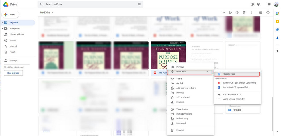 In Google Docs to Open PDF Files